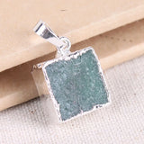 Green Dongling Stone Pendant Necklace for Women, Square Sweater Chain Accessory