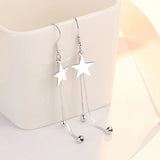 925 Silver Star Tassel Bead Earrings Women Party Wedding Jewelry