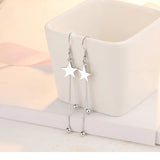 925 Silver Star Tassel Bead Earrings Women Party Wedding Jewelry