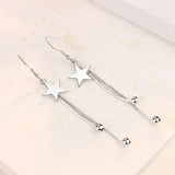 925 Silver Star Tassel Bead Earrings Women Party Wedding Jewelry