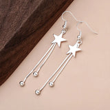 925 Silver Star Tassel Bead Earrings Women Party Wedding Jewelry