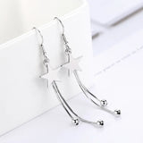 925 Silver Star Tassel Bead Earrings Women Party Wedding Jewelry