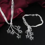 925 Sterling Silver 5 Star Necklace Bracelet Set Wedding Party Jewelry