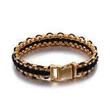 Men's Leather Braided Bracelet Titanium Steel