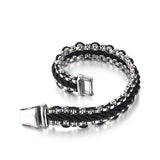 Men's Leather Braided Bracelet Titanium Steel