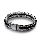 Men's Leather Braided Bracelet Titanium Steel