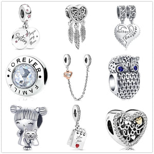 925 Sterling Silver Owl Heart Charm for Bracelet DIY Jewelry