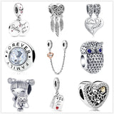 925 Sterling Silver Owl Heart Charm for Bracelet DIY Jewelry
