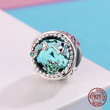 925 Silver Green Glass Beads Starry Sky Charm for Bangle Jewelry