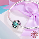 925 Silver Green Glass Beads Starry Sky Charm for Bangle Jewelry