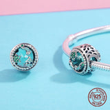 925 Silver Green Glass Beads Starry Sky Charm for Bangle Jewelry