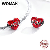925 Sterling Silver Red Enamel Heart Beads Charm for Bracelet Women