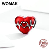 925 Sterling Silver Red Enamel Heart Beads Charm for Bracelet Women