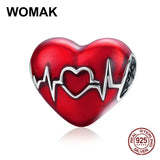 925 Sterling Silver Red Enamel Heart Beads Charm for Bracelet Women