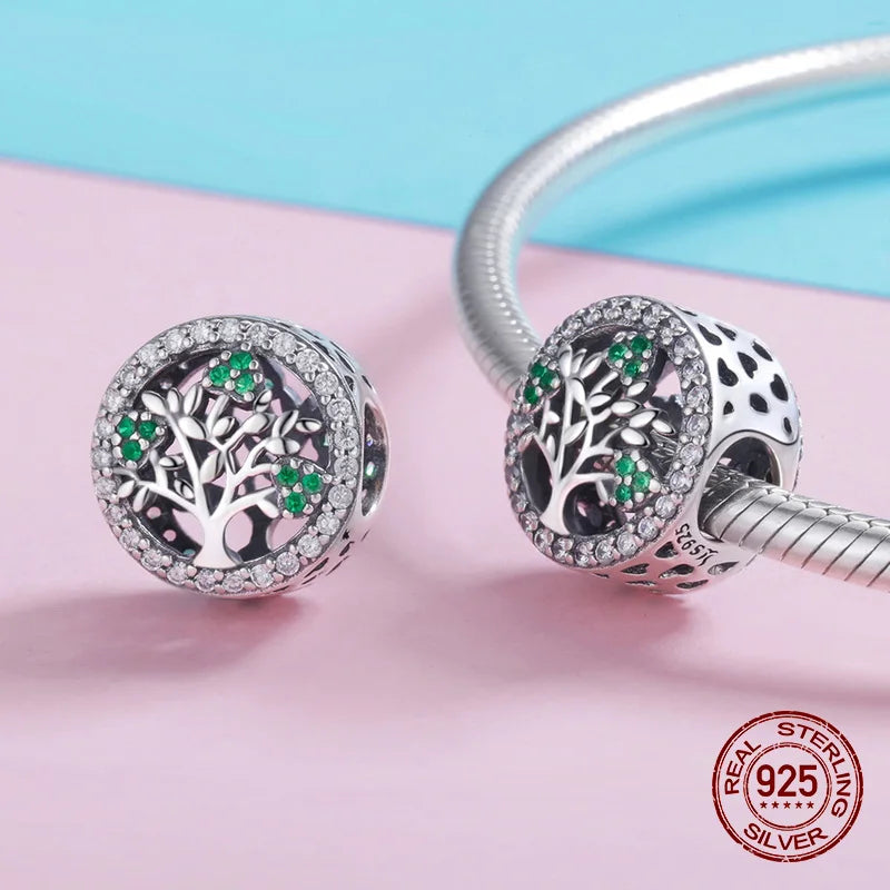 925 Sterling Silver Zircon Tree of Life Beads for Charm Bracelet Pendant