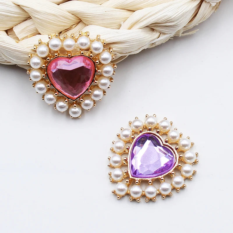 10pcs Peach Heart Pearl Acrylic Box Buckle Clothing DIY Jewel