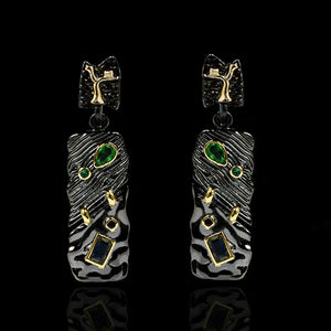 925 Silver Green Stone Earrings Ethnic Retro DIY Wedding Charms
