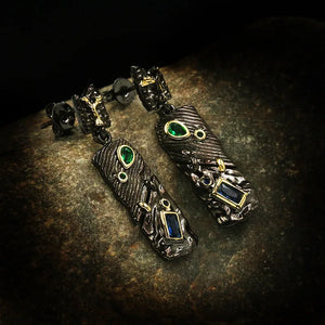925 Silver Green Stone Earrings Ethnic Retro DIY Wedding Charms