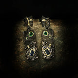 925 Silver Green Stone Earrings Ethnic Retro DIY Wedding Charms