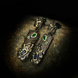 925 Silver Green Stone Earrings Ethnic Retro DIY Wedding Charms