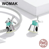 925 Silver Enamel Windmill Charm Zircon Bead Bracelet Necklace Pendant