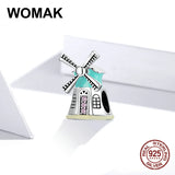925 Silver Enamel Windmill Charm Zircon Bead Bracelet Necklace Pendant