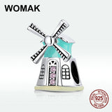 925 Silver Enamel Windmill Charm Zircon Bead Bracelet Necklace Pendant