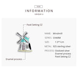 925 Silver Enamel Windmill Charm Zircon Bead Bracelet Necklace Pendant