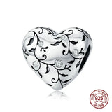 925 Silver Heart Shaped Life Tree Charm for Bracelet Beads Jewelry Pendant