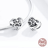 925 Sterling Silver Heart Zircon Cat Charm for Bracelet Bangle Bead