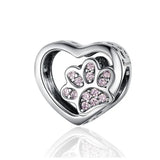 925 Sterling Silver Heart Zircon Cat Charm for Bracelet Bangle Bead