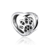 925 Sterling Silver Heart Zircon Cat Charm for Bracelet Bangle Bead