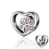 925 Sterling Silver Heart Zircon Cat Charm for Bracelet Bangle Bead