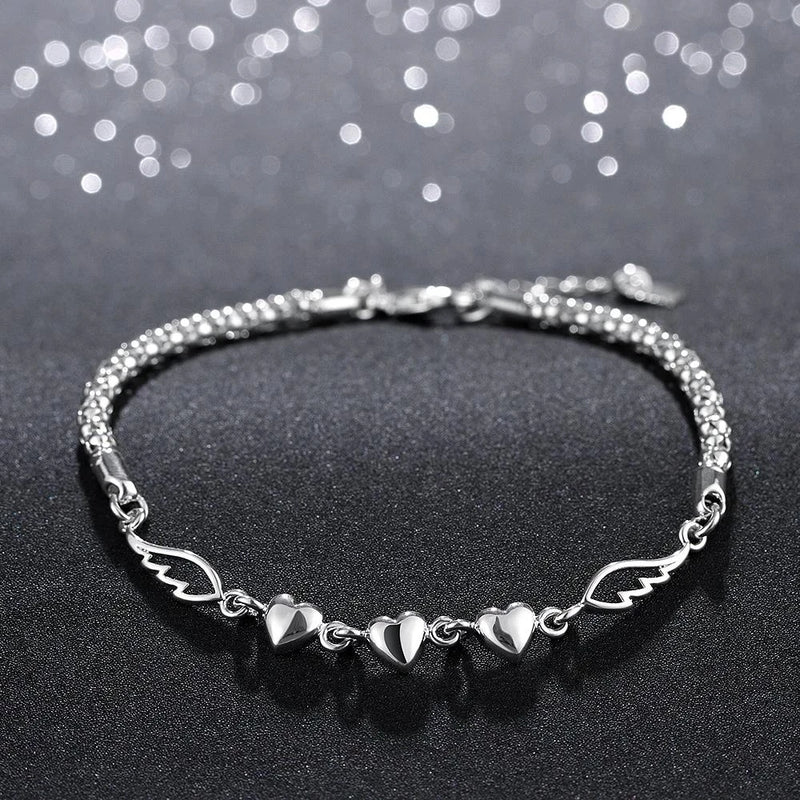 925 Silver Heart Love Bracelet Wedding Jewelry Accessory