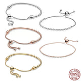 925 Silver Rose Round Buckle Bracelet for Charm Beads DIY
