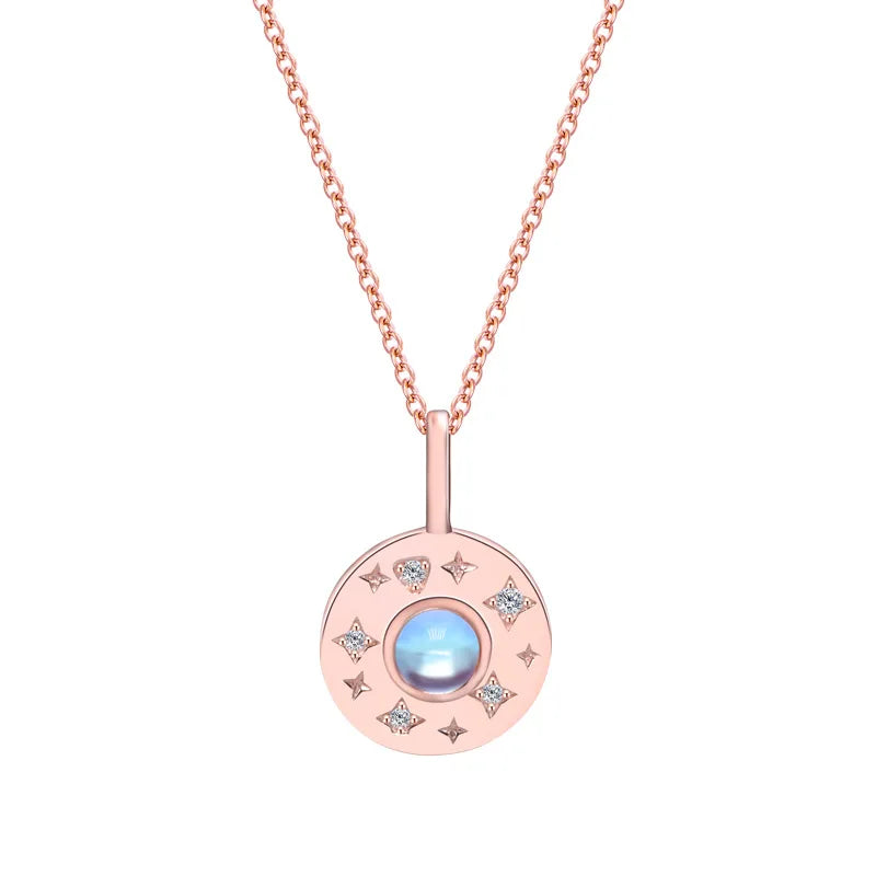 925S Sterling Silver Moonstone Pendant French O Chain for Women