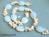 Fire Opal Pearl Pendant Necklace 18KWGP Clasp
