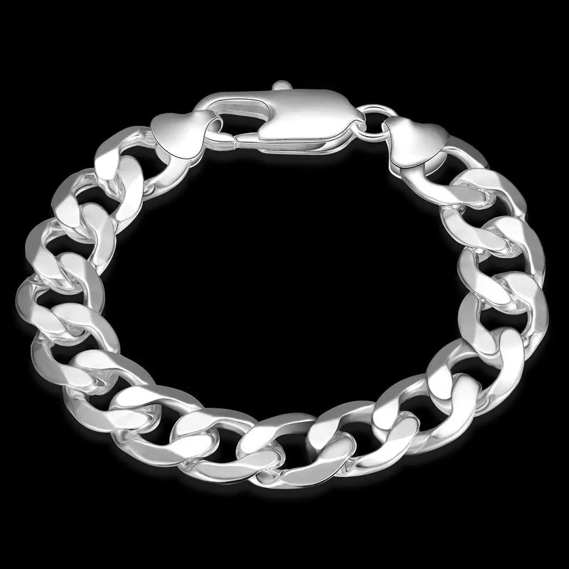Hot Classic 12MM Sideways Men Chain 925 Sterling Silver Bracelet for Woman