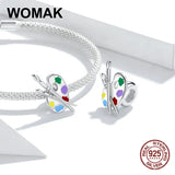 Colorful Palette Charm Silicone Beads Bracelet Jewelry 925 Sterling Silver