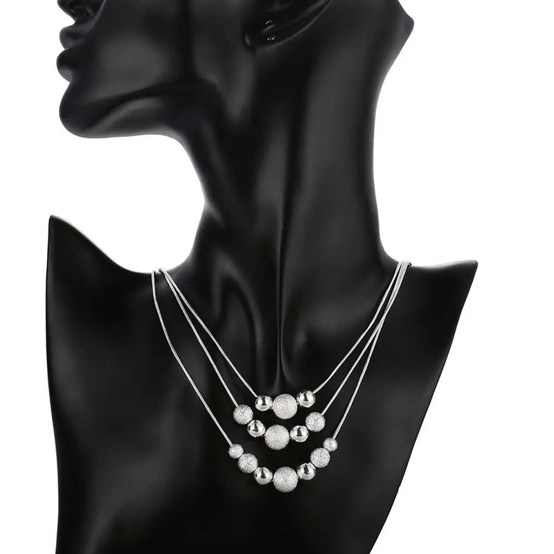 925 Silver Necklace 16" Snake Chain Frosted Beads Christmas
