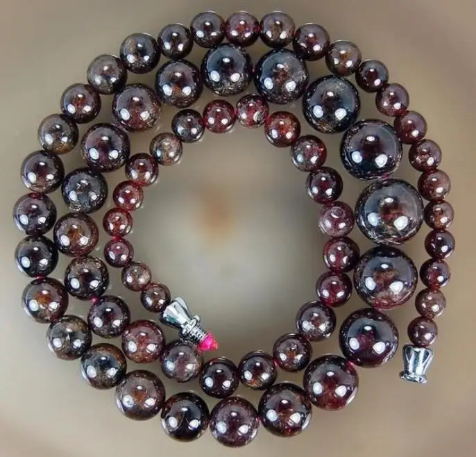 11mm Natural Garnet Round Beads Necklace 17''