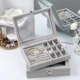Gray Velvet Ring Box Jewelry Earring Bracelet Necklace Storage Organizer