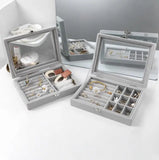 Gray Velvet Ring Box Jewelry Earring Bracelet Necklace Storage Organizer