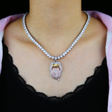 Hip Hop Drip Dollar Lip Necklace Iced Out Bling CZ Cubic Zirconia Pendant