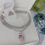 Hip Hop Drip Dollar Lip Necklace Iced Out Bling CZ Cubic Zirconia Pendant