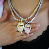 Hip Hop Drip Dollar Lip Necklace Iced Out Bling CZ Cubic Zirconia Pendant