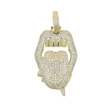 Hip Hop Drip Dollar Lip Necklace Iced Out Bling CZ Cubic Zirconia Pendant