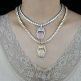 Hip Hop Drip Dollar Lip Necklace Iced Out Bling CZ Cubic Zirconia Pendant