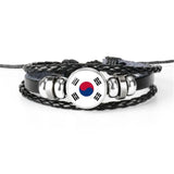 Hand-Woven Leather Bracelets with Hot Flags - Set of 6