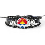 Hand-Woven Leather Bracelets with Hot Flags - Set of 6